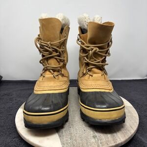 Sorel Caribou Waterproof Snow Boots Tan Black Fur Lined Women's US 9 EUR 40